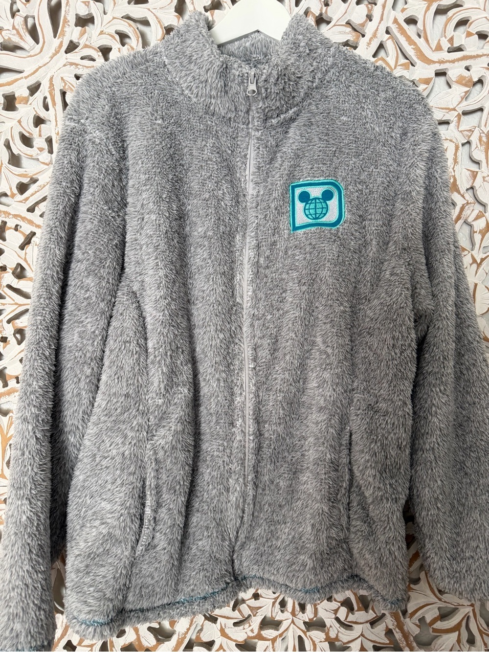 Disney World Gray Plush Jacket with Teal Patch